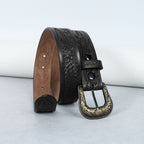 Black Leather Western Belt with Western Engraved Brass Buckle + Free Antique Plain Buckle