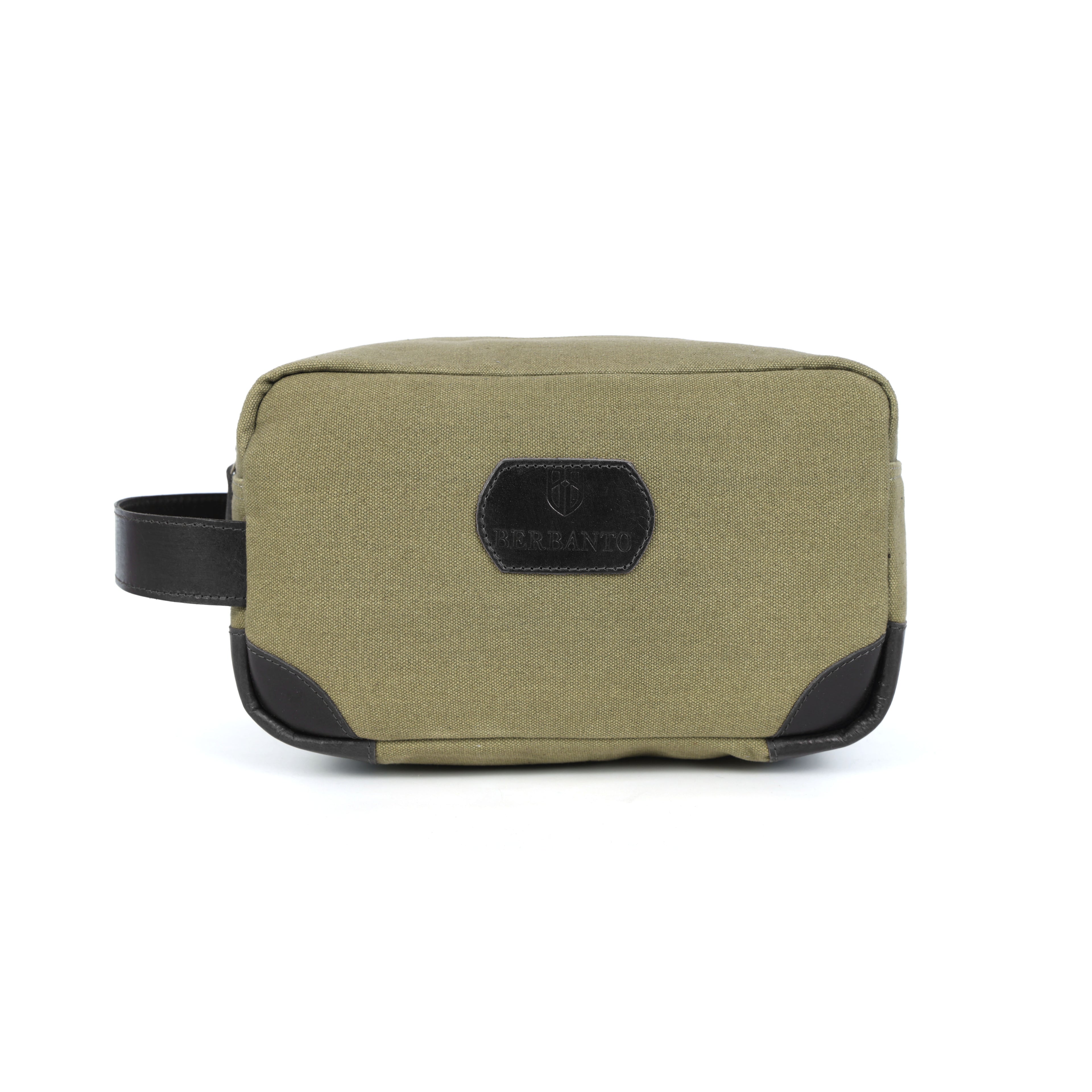 Urban Voyager Dopp Kit – Olive Canvas & Black Leather Travel Toiletry Bag