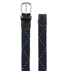Golf Stretch Belt – Navy & Orange Dot with Black Leather Trim