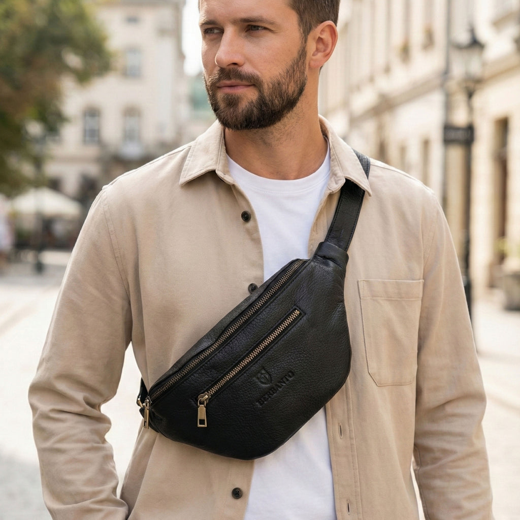 Berbanto Viceroy Sling | Midnight Black Leather Crossbody Bag for Men & Women