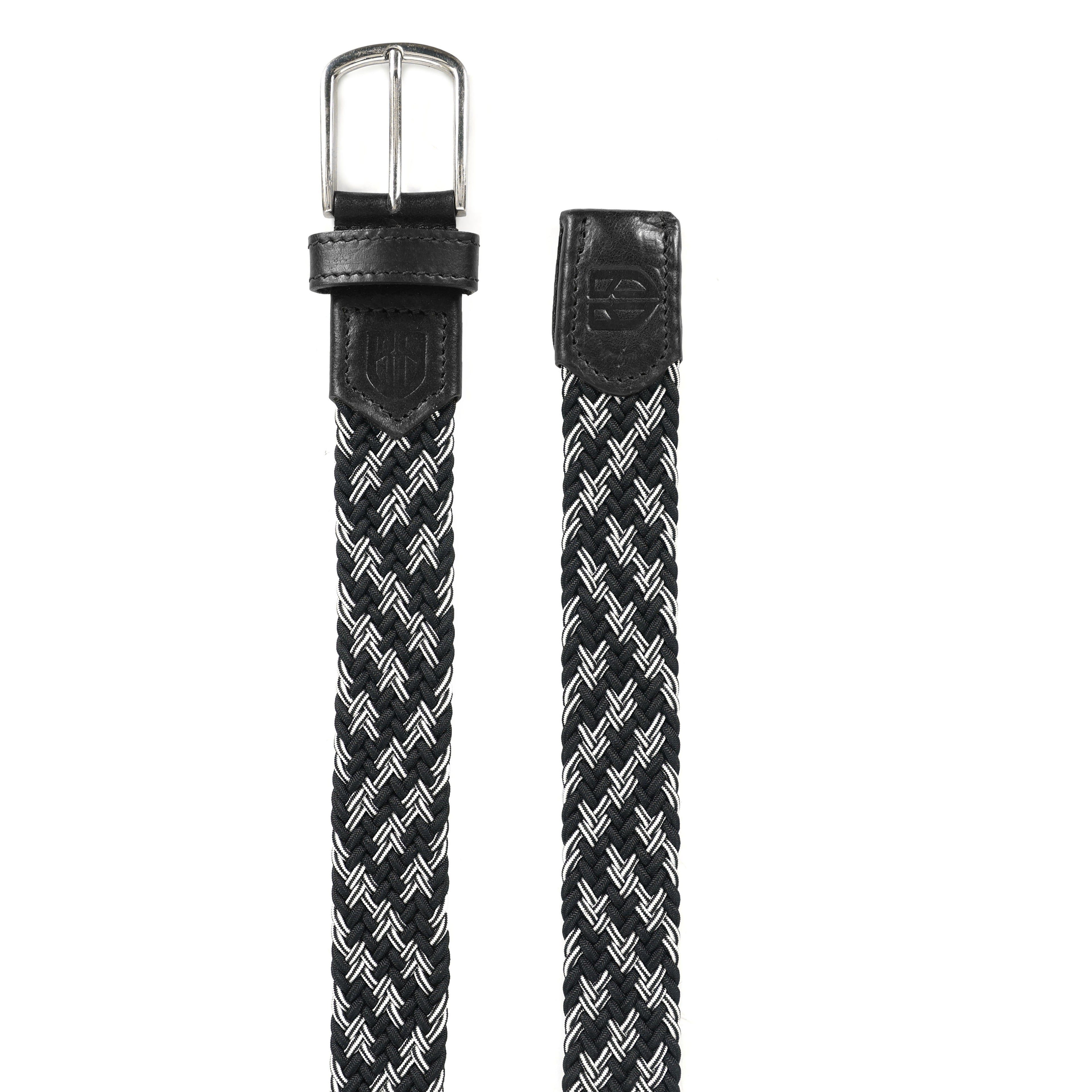 Golf Stretch Belt – Black & White Zigzag with Black Leather Trim