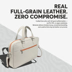 Beige Full-Grain Leather Laptop Bag