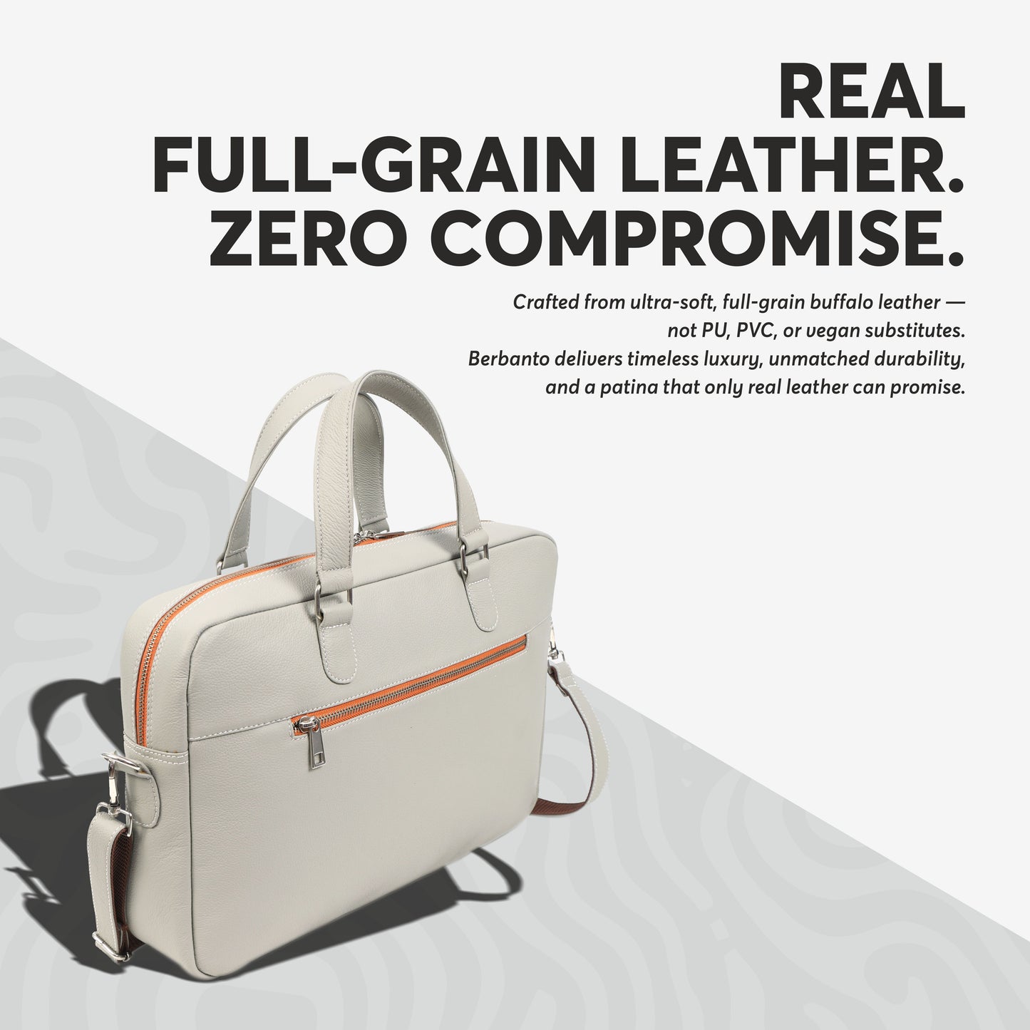 Beige Full-Grain Leather Laptop Bag