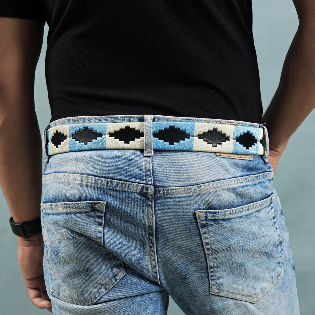 Polo Woven Black Leather Belt – Handcrafted Argentinian-Inspired Embroidered Belt with Silver Buckle