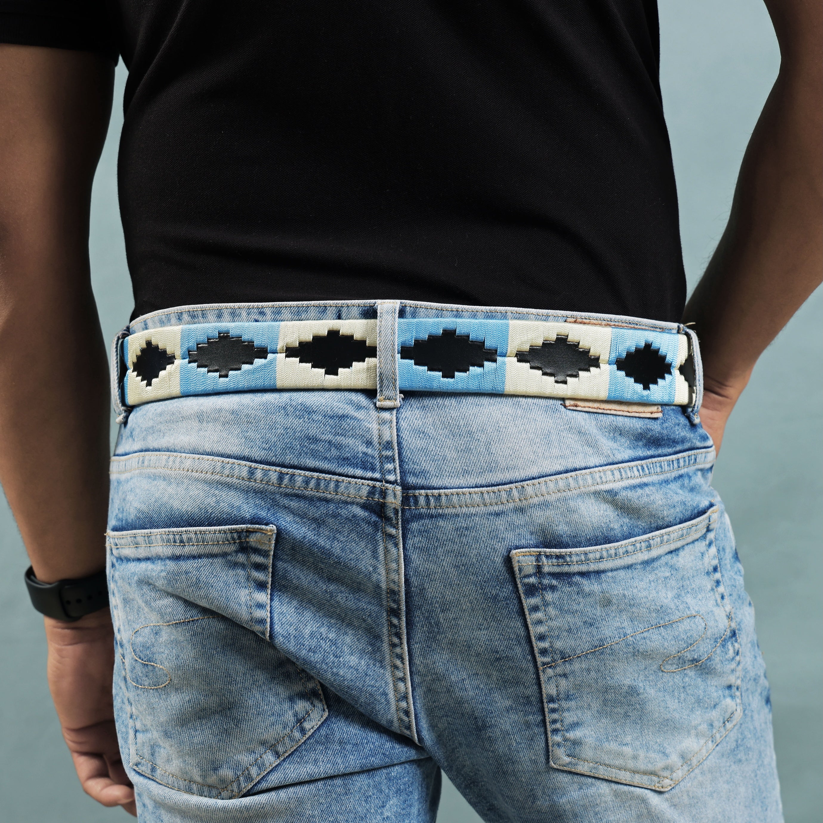Polo Woven Black Leather Belt – Handcrafted Argentinian-Inspired Embroidered Belt with Silver Buckle