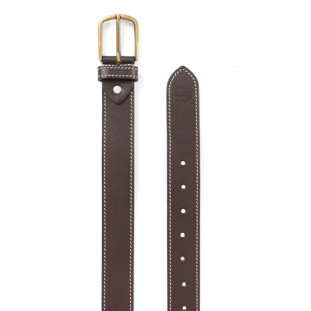 Berbanto Oxford Stitch Leather Belt - Dark Brown