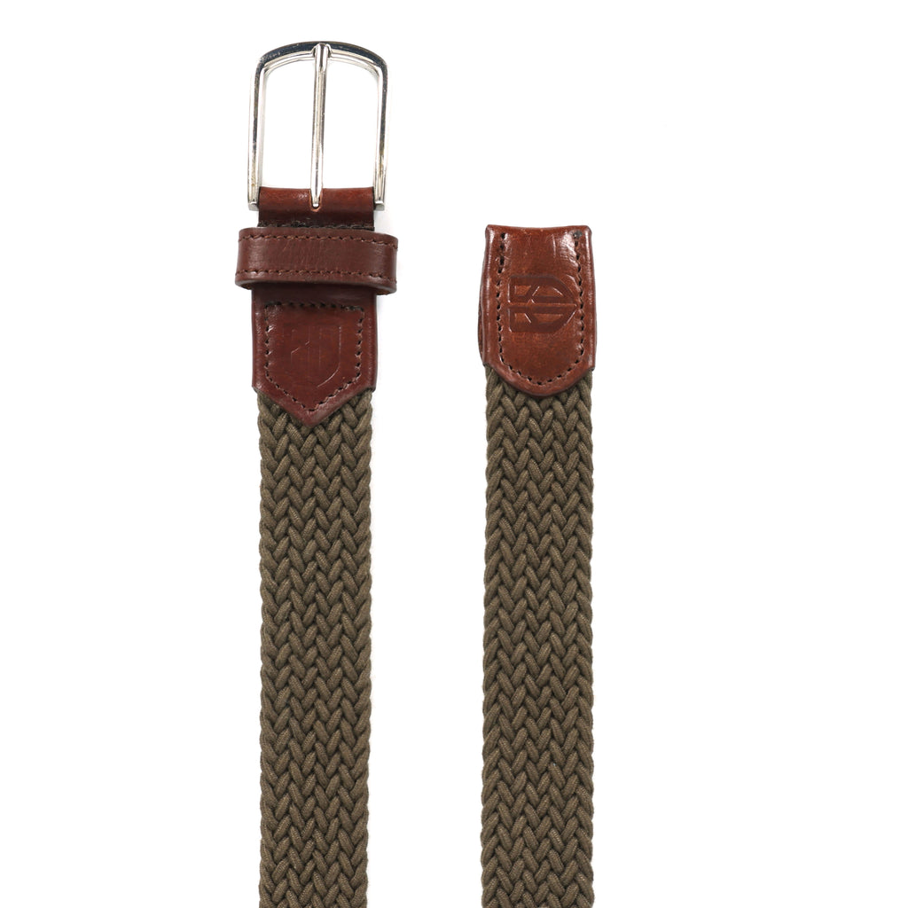 Golf Stretch Belt – Olive Green with Brown Leather Trim