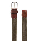 Golf Stretch Belt – Olive Green with Brown Leather Trim