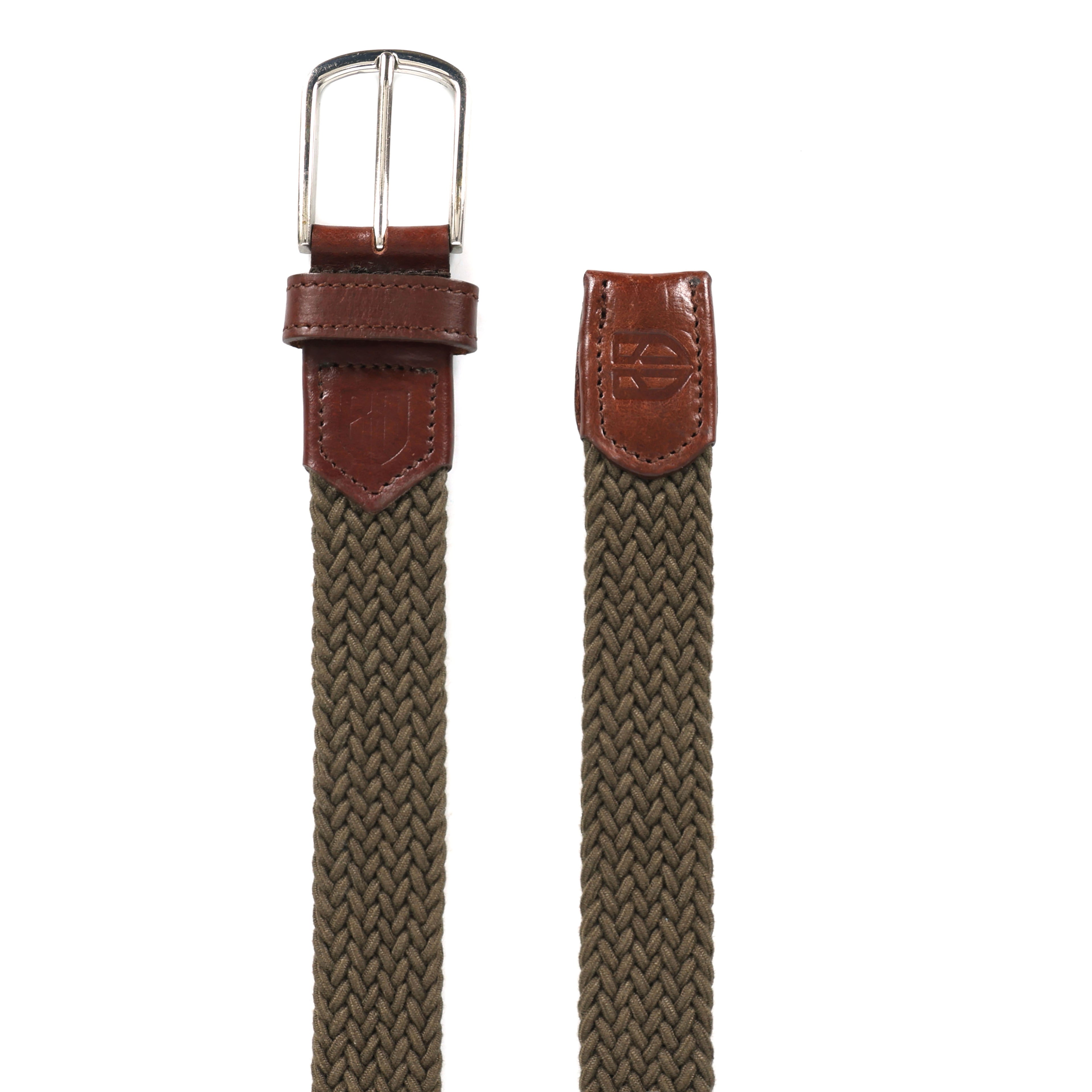 Golf Stretch Belt – Olive Green with Brown Leather Trim
