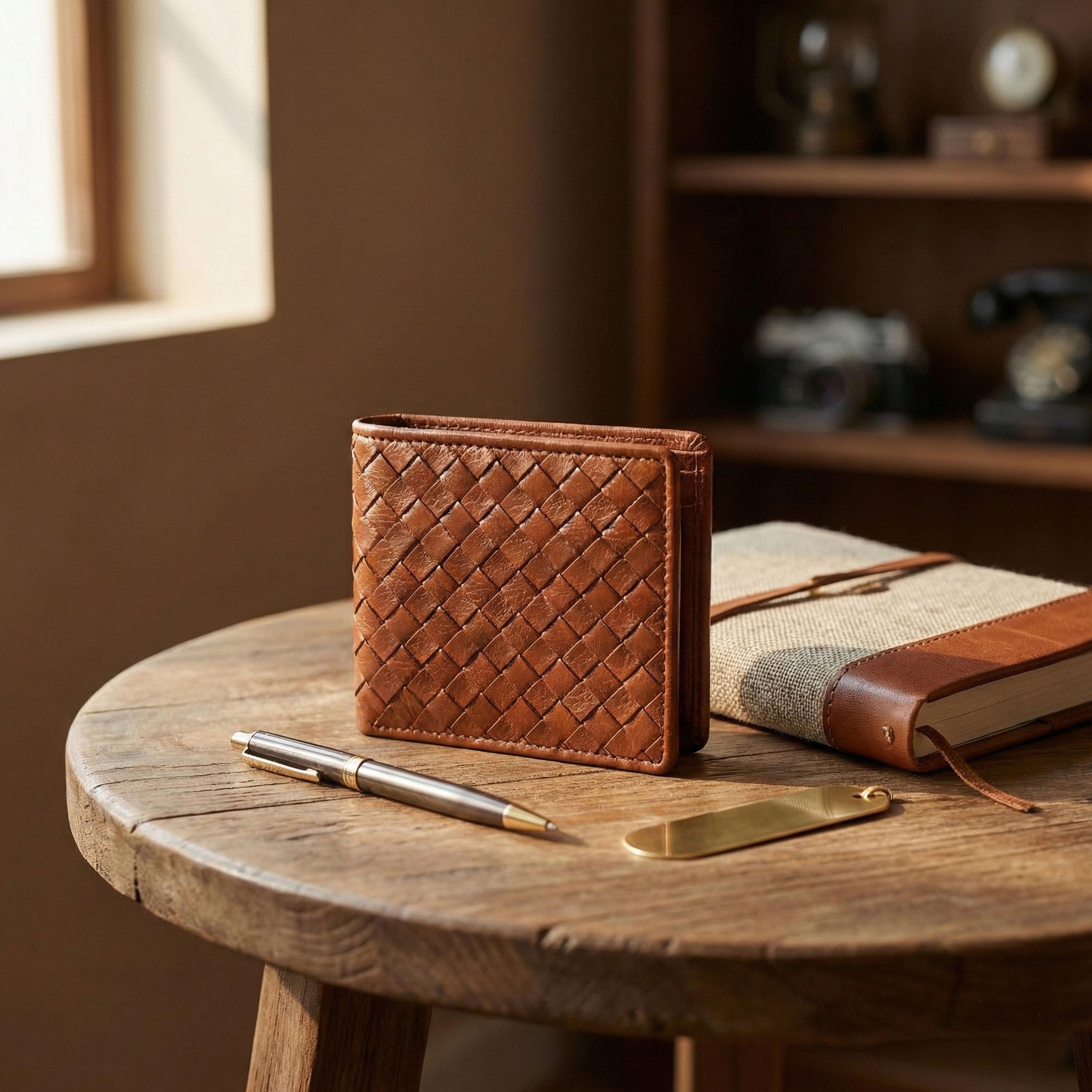 Berbanto Woven Luxe Bifold Wallet – Rustic Caramel Weave