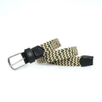 Golf Stretch Belt – Olive & Beige Zigzag with Black Leather Trim