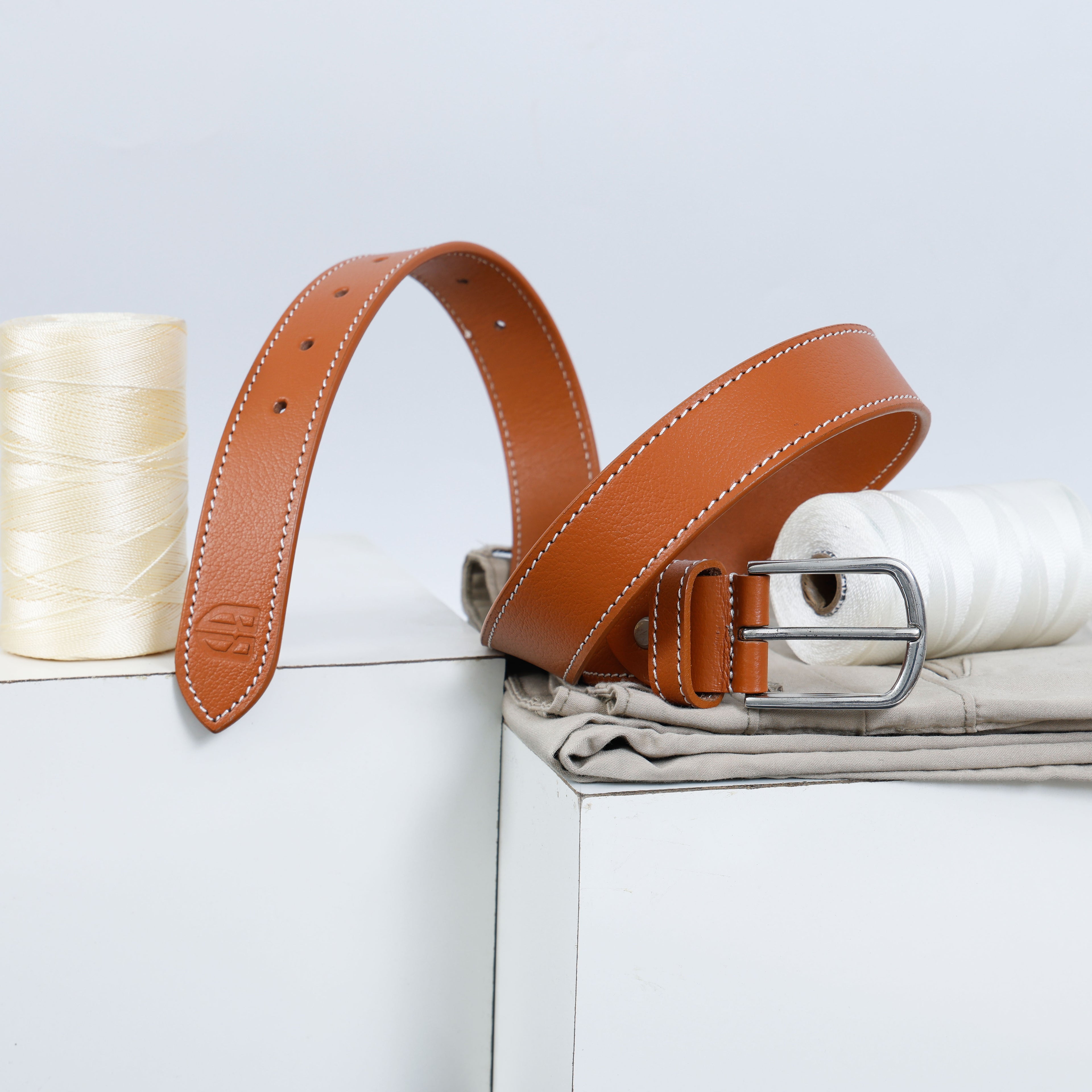 Berbanto Siena Stitch Leather Belt - Tan