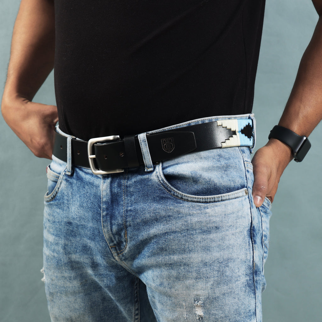 Polo Woven Black Leather Belt – Handcrafted Argentinian-Inspired Embroidered Belt with Silver Buckle