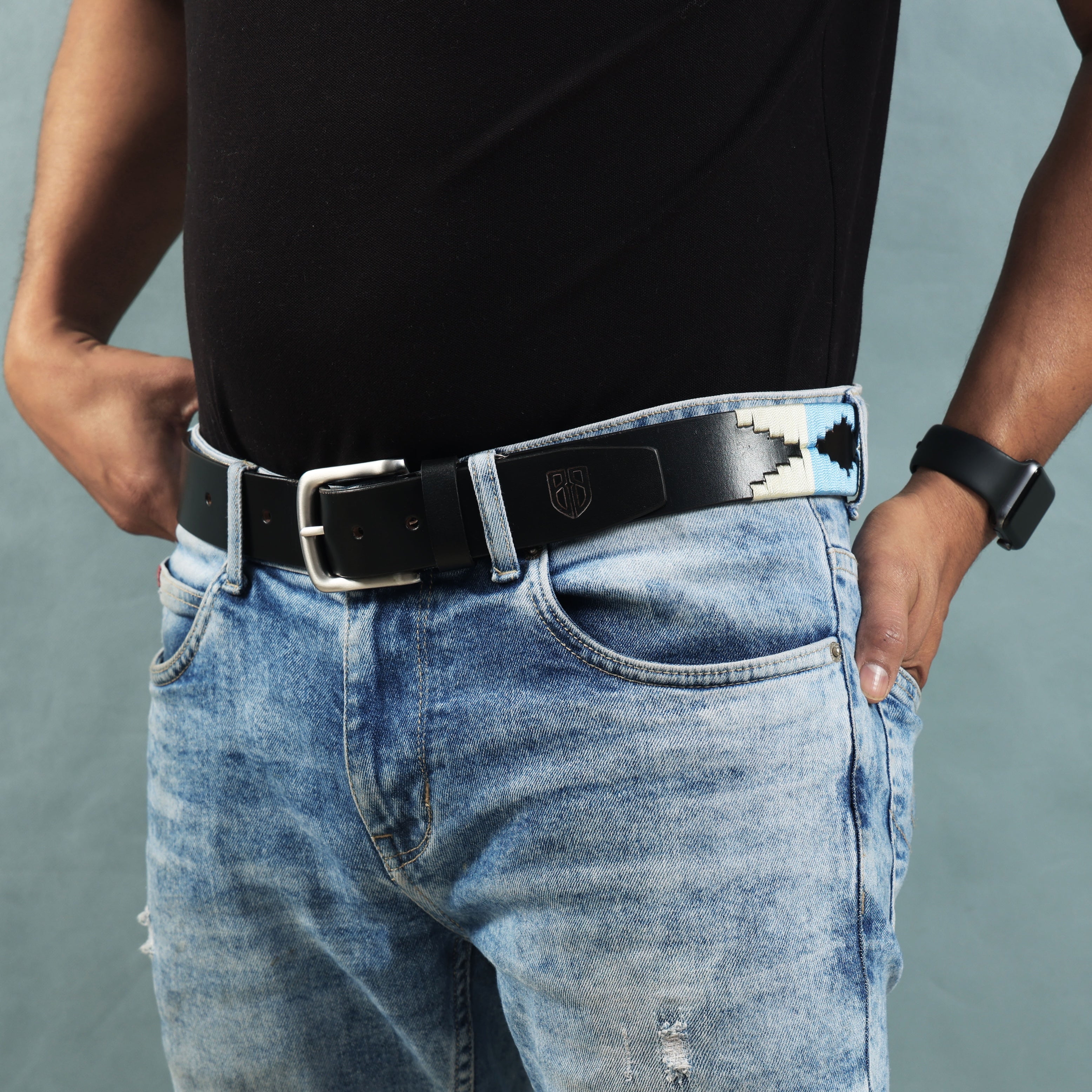 Polo Woven Black Leather Belt – Handcrafted Argentinian-Inspired Embroidered Belt with Silver Buckle