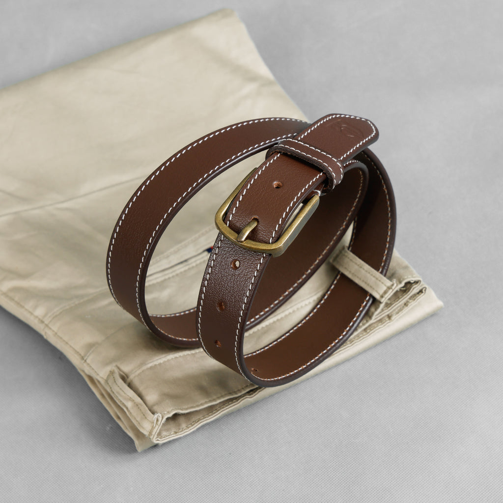 Berbanto Cambridge Stitch Leather Belt - Cognac Brown