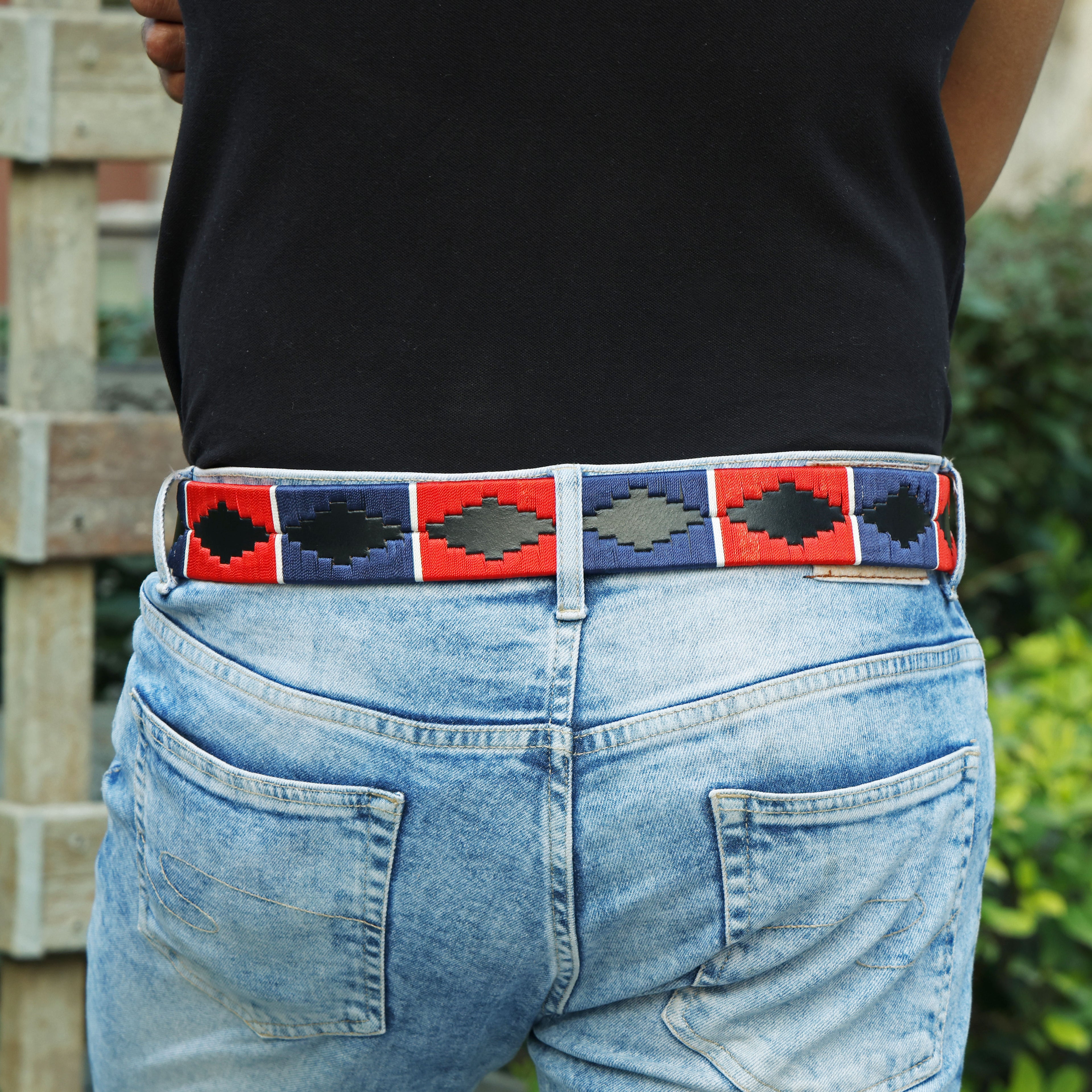 Polo Woven Black Leather Belt – Handcrafted Argentinian-Inspired Embroidered Belt with Antique Buckle