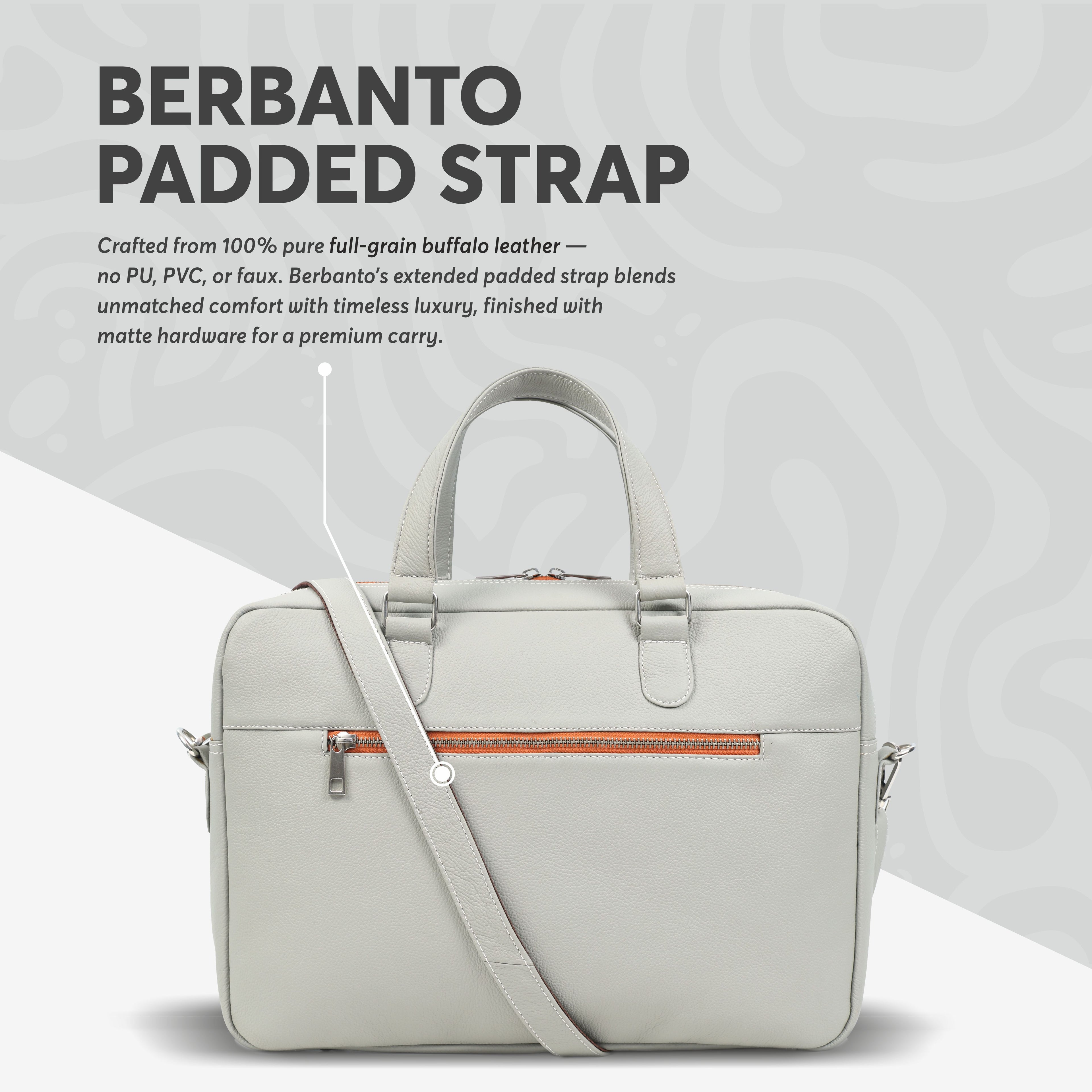Beige Full-Grain Leather Laptop Bag