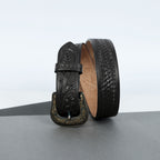 Black Leather Western Belt with Western Engraved Brass Buckle + Free Antique Plain Buckle