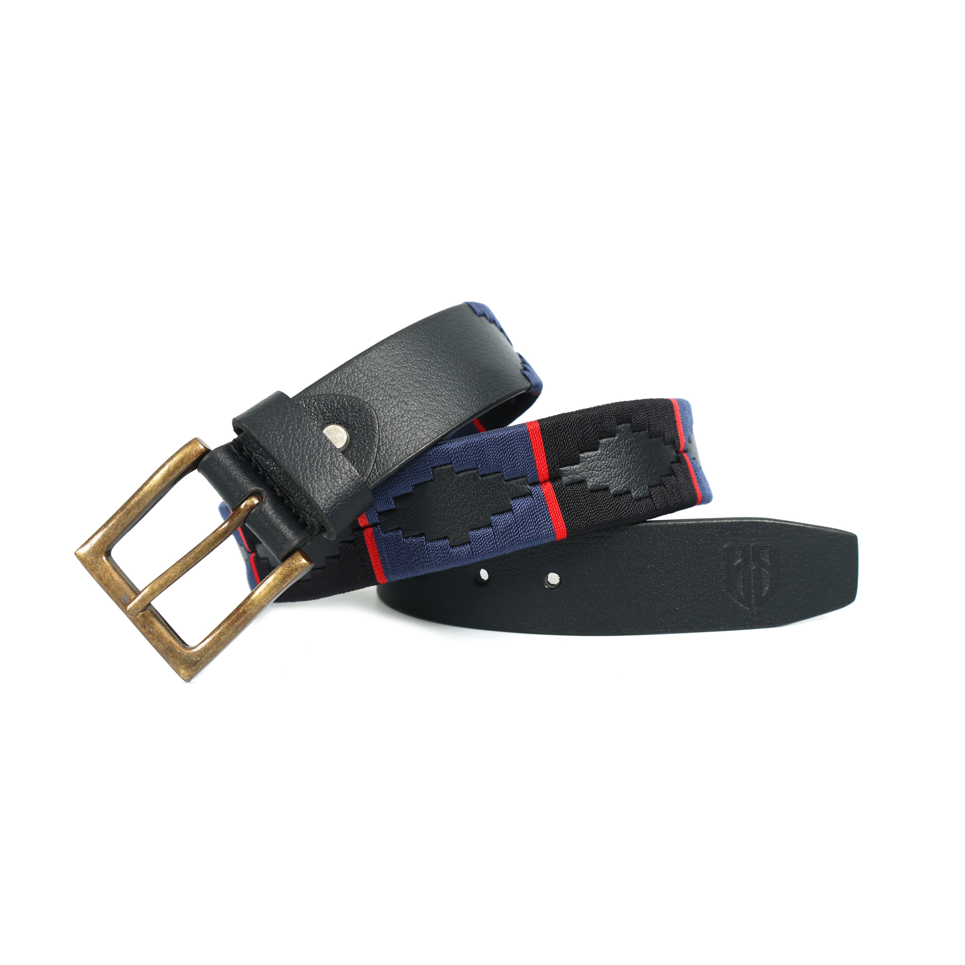 Black, Navy Blue & Red Border Polo Belt – Handcrafted Full-Grain Leather with Navy Detailing