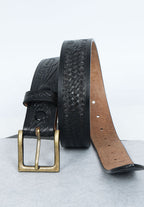 Black Leather Western Belt with Western Engraved Black Buckle + Free Antique Plain Buckle