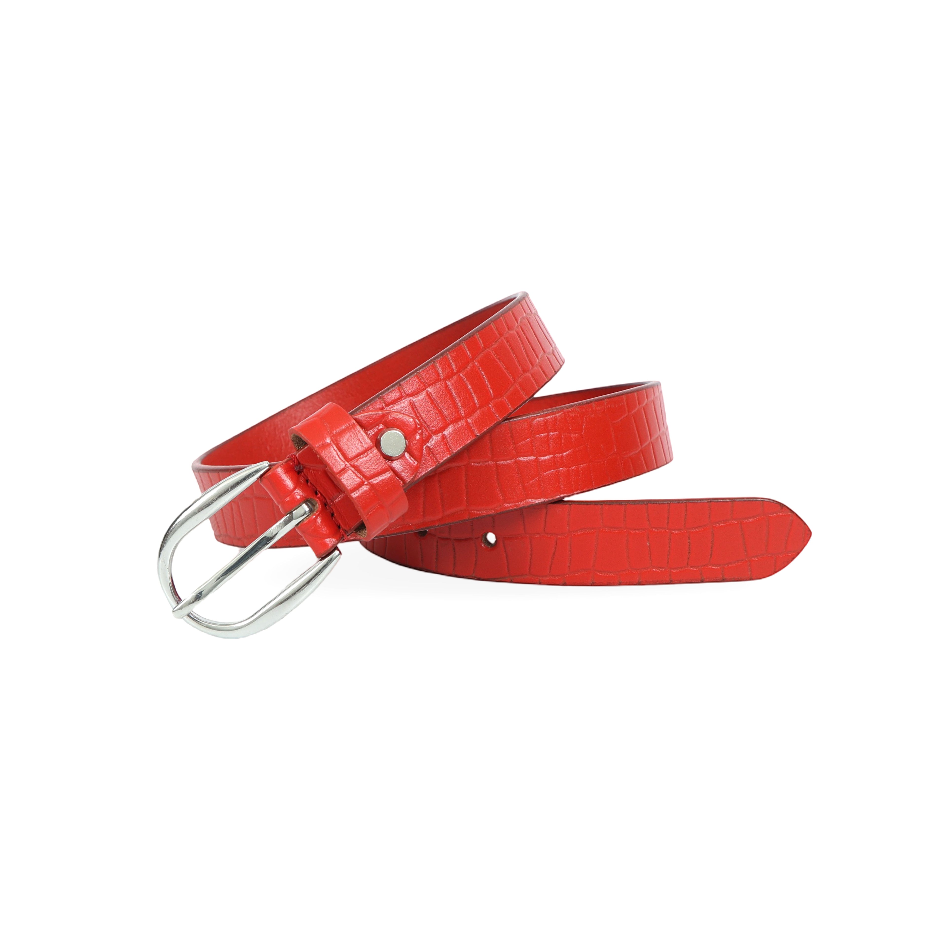 Berbanto Serpina – Rouge Red Top-Grain Leather Snake Texture Belt