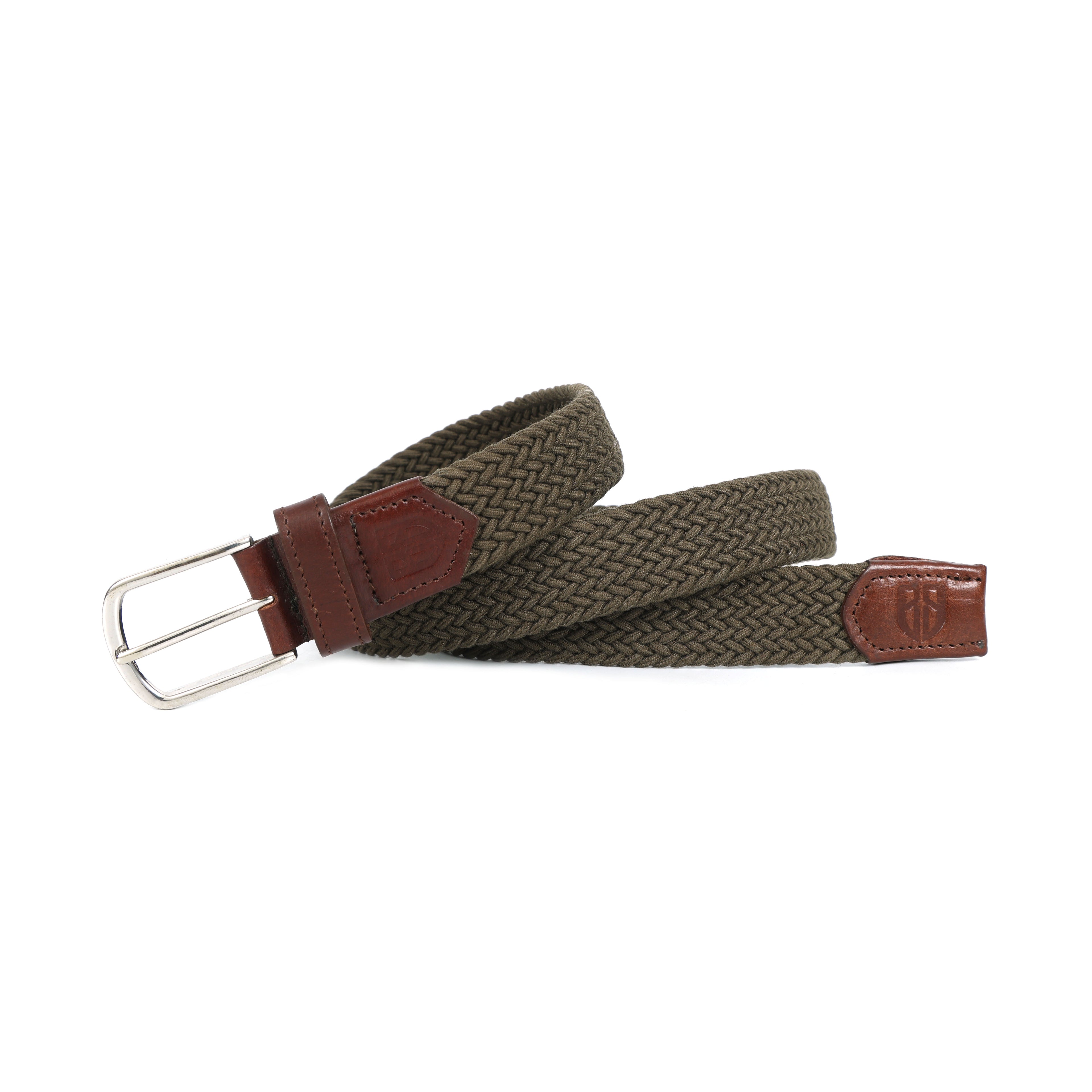 Golf Stretch Belt – Olive Green with Brown Leather Trim