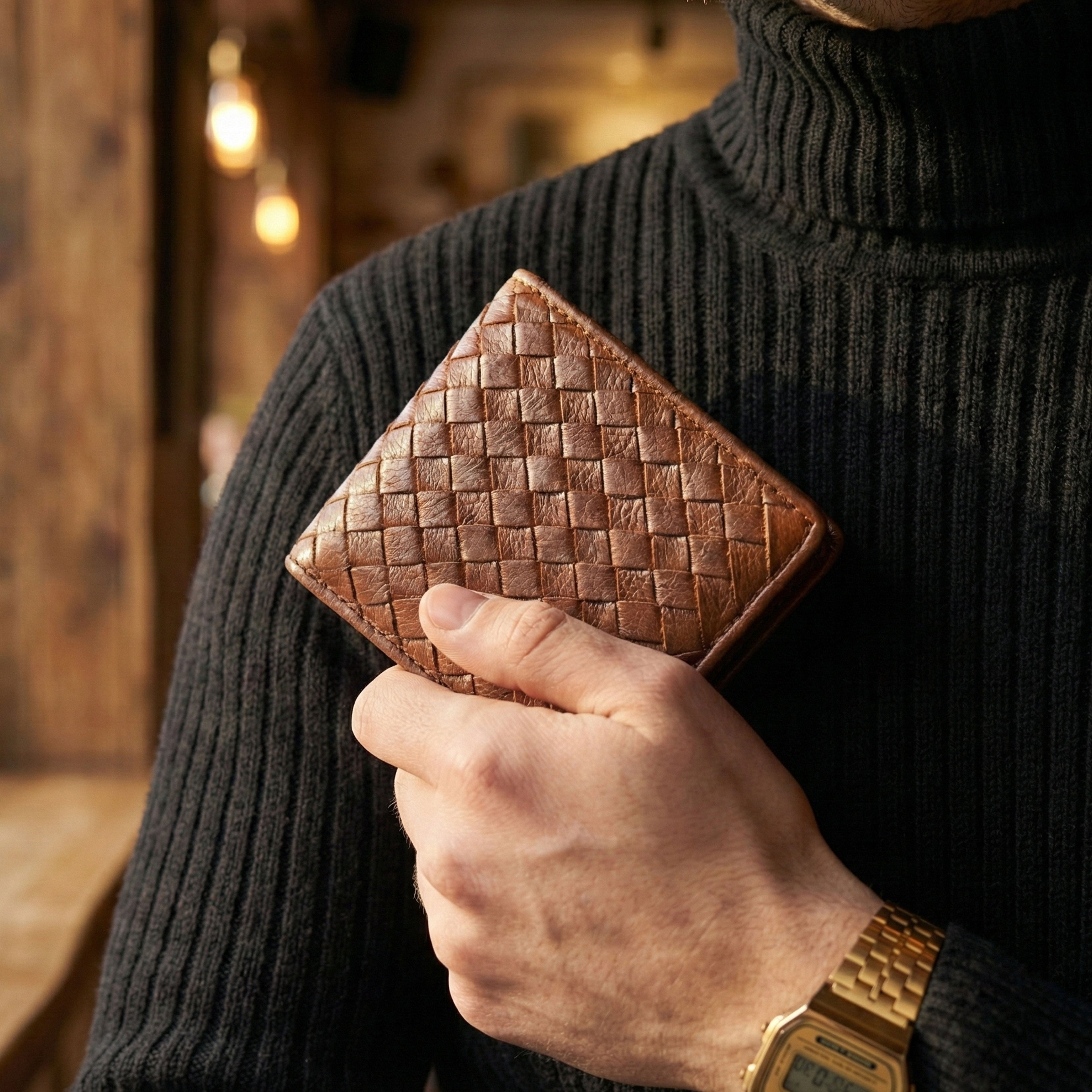 Berbanto Woven Luxe Bifold Wallet – Rustic Caramel Weave