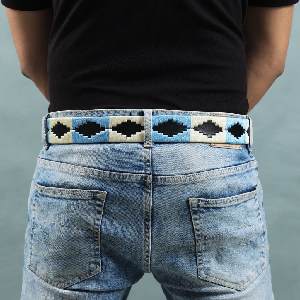 Polo Woven Black Leather Belt – Handcrafted Argentinian-Inspired Embroidered Belt with Antique Buckle
