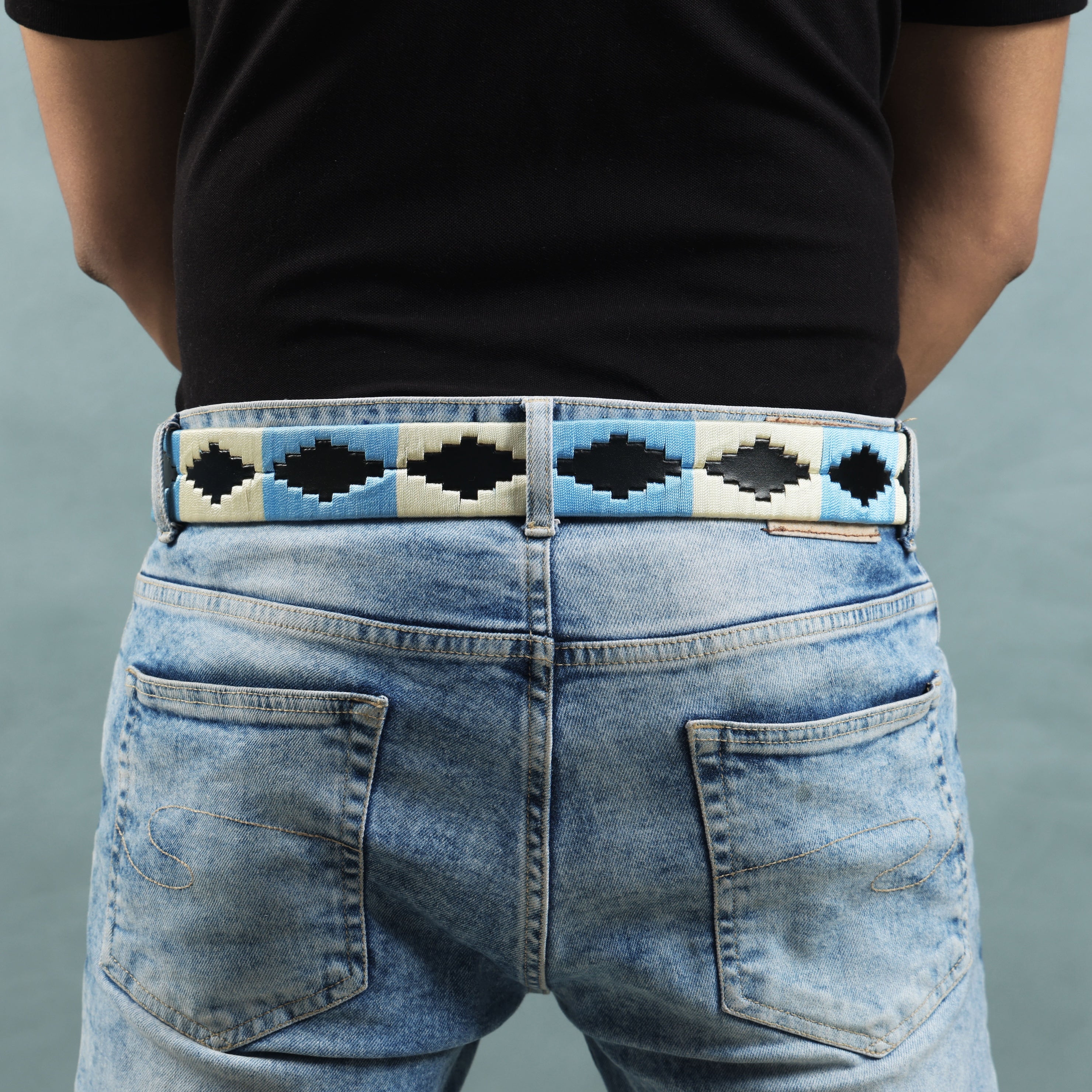 Polo Woven Black Leather Belt – Handcrafted Argentinian-Inspired Embroidered Belt with Antique Buckle