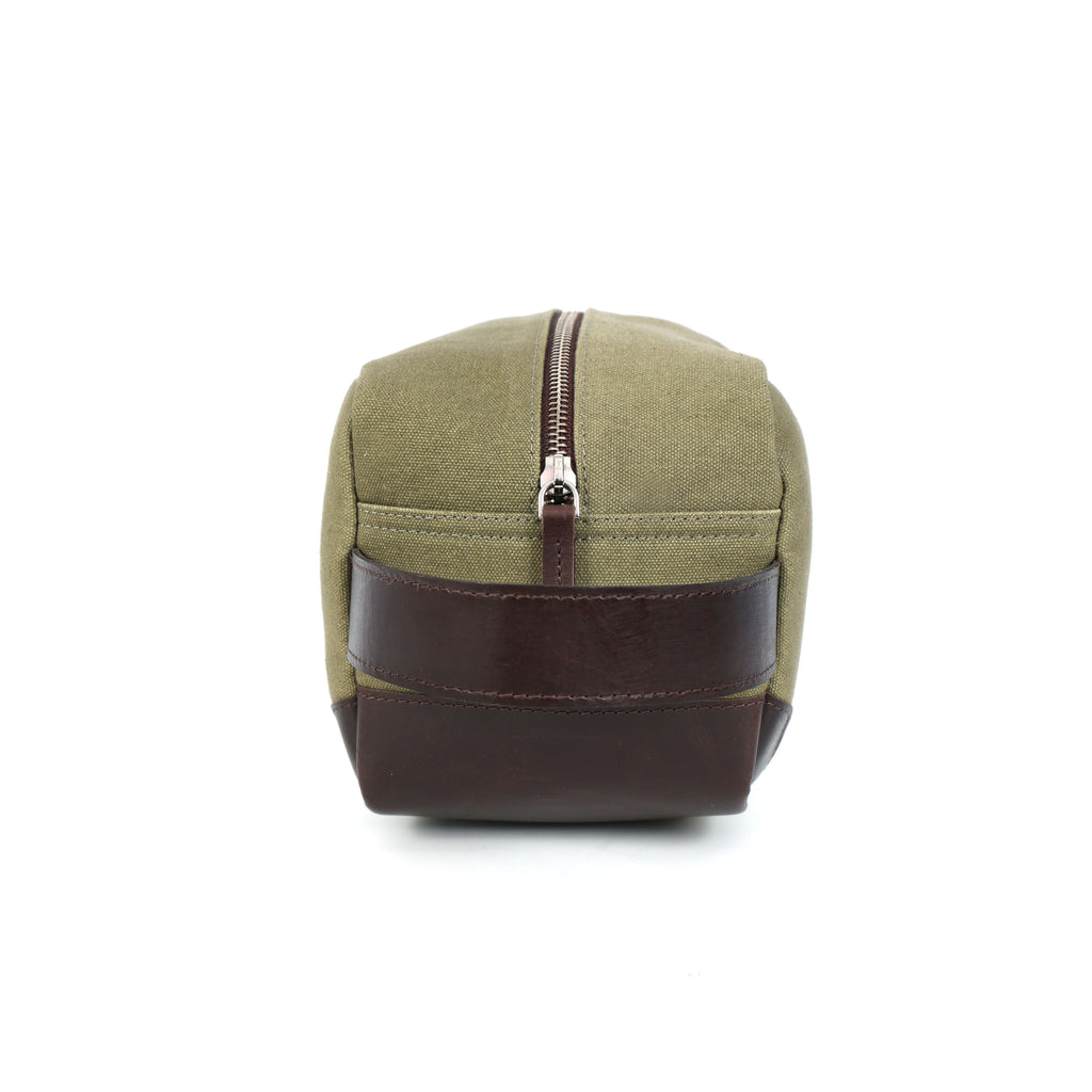 Urban Voyager Dopp Kit – Olive Canvas & Brown Leather Travel Toiletry Bag