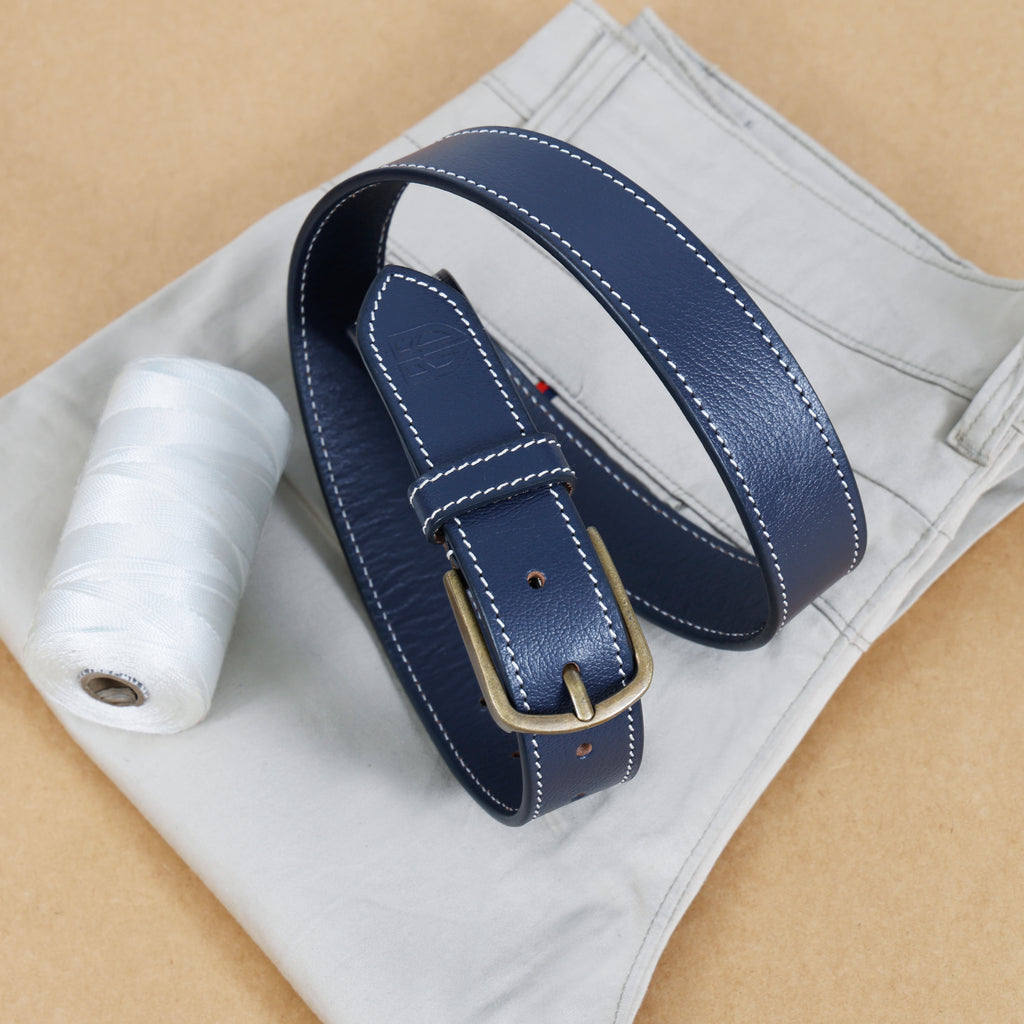 Berbanto Riviera Stitch Leather Belt - Navy Blue