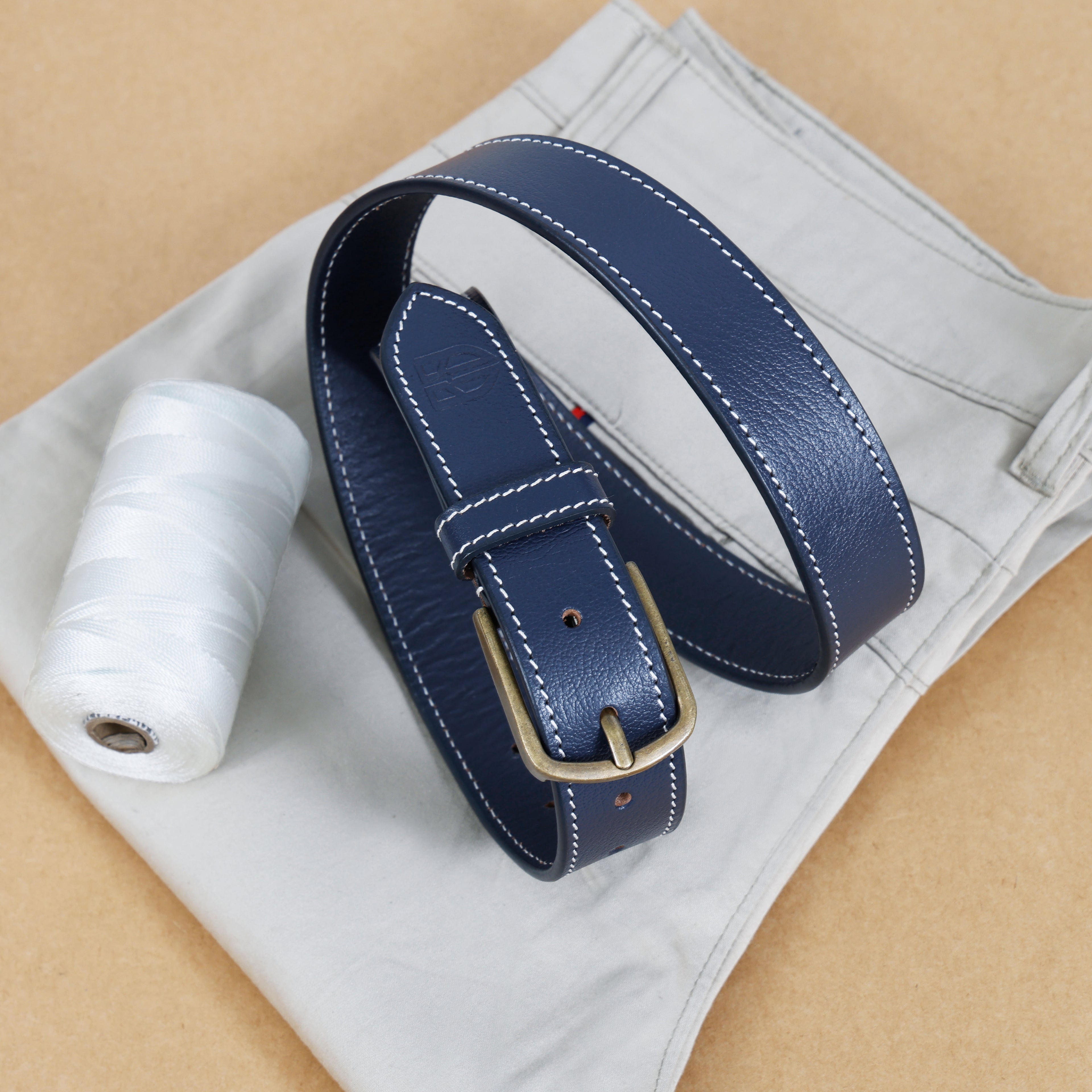 Berbanto Riviera Stitch Leather Belt - Navy Blue