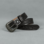 Black Leather Western Belt with Western Engraved Black Buckle + Free Antique Plain Buckle