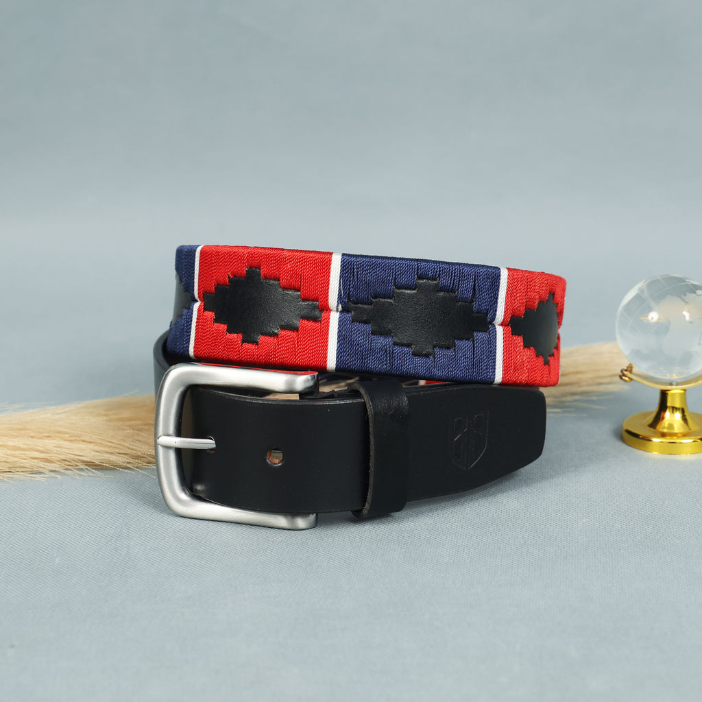 Polo Woven Black Leather Belt – Handcrafted Argentinian-Inspired Embroidered Belt with Silver Buckle