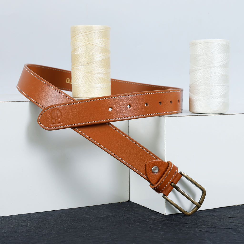Berbanto Siena Stitch Leather Belt - Tan