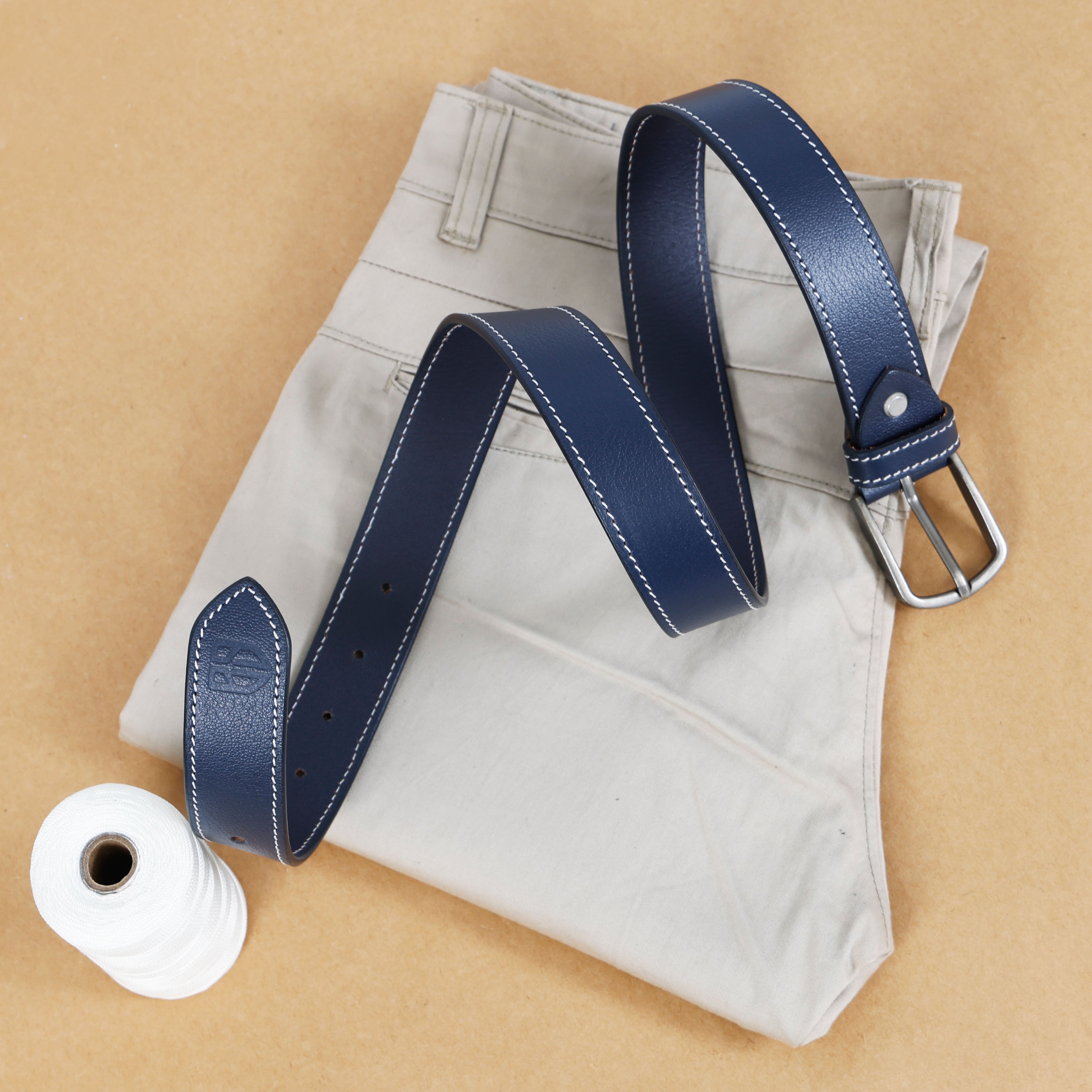 Berbanto Riviera Stitch Leather Belt - Navy Blue
