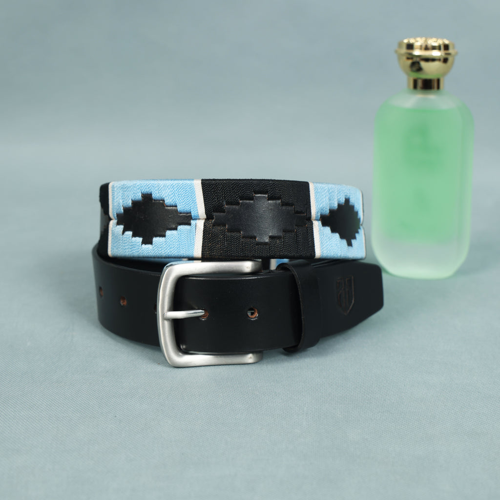 Polo Woven Black Leather Belt – Handcrafted Argentinian-Inspired Embroidered Belt with Silver Buckle