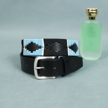 Polo Woven Black Leather Belt – Handcrafted Argentinian-Inspired Embroidered Belt with Silver Buckle