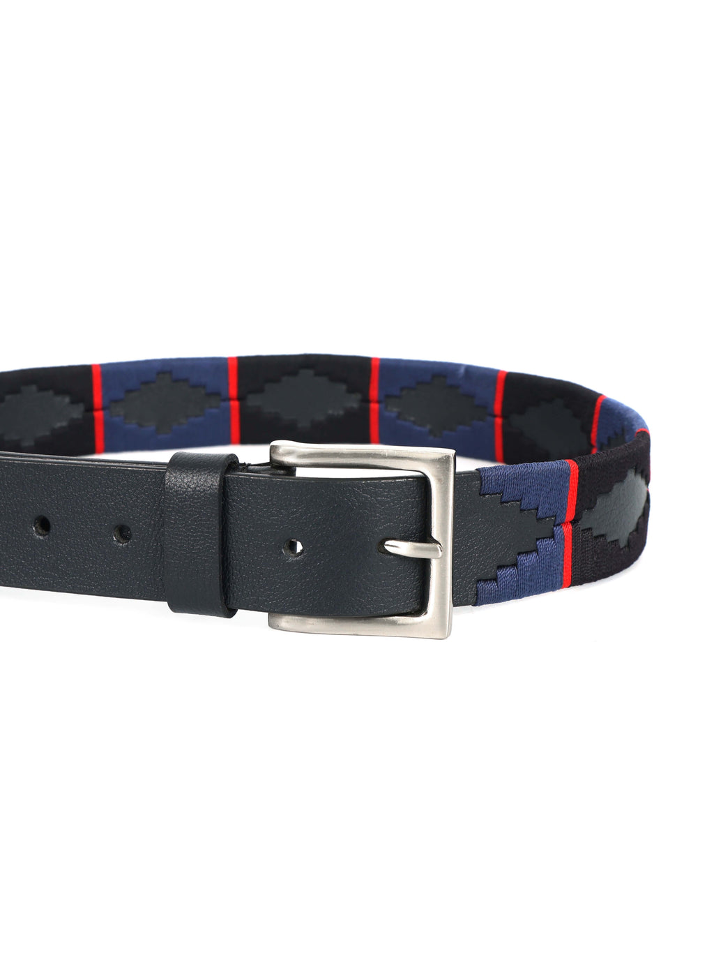 Black, Navy Blue & Red Border Polo Belt – Handcrafted Full-Grain Leather with Navy Detailing
