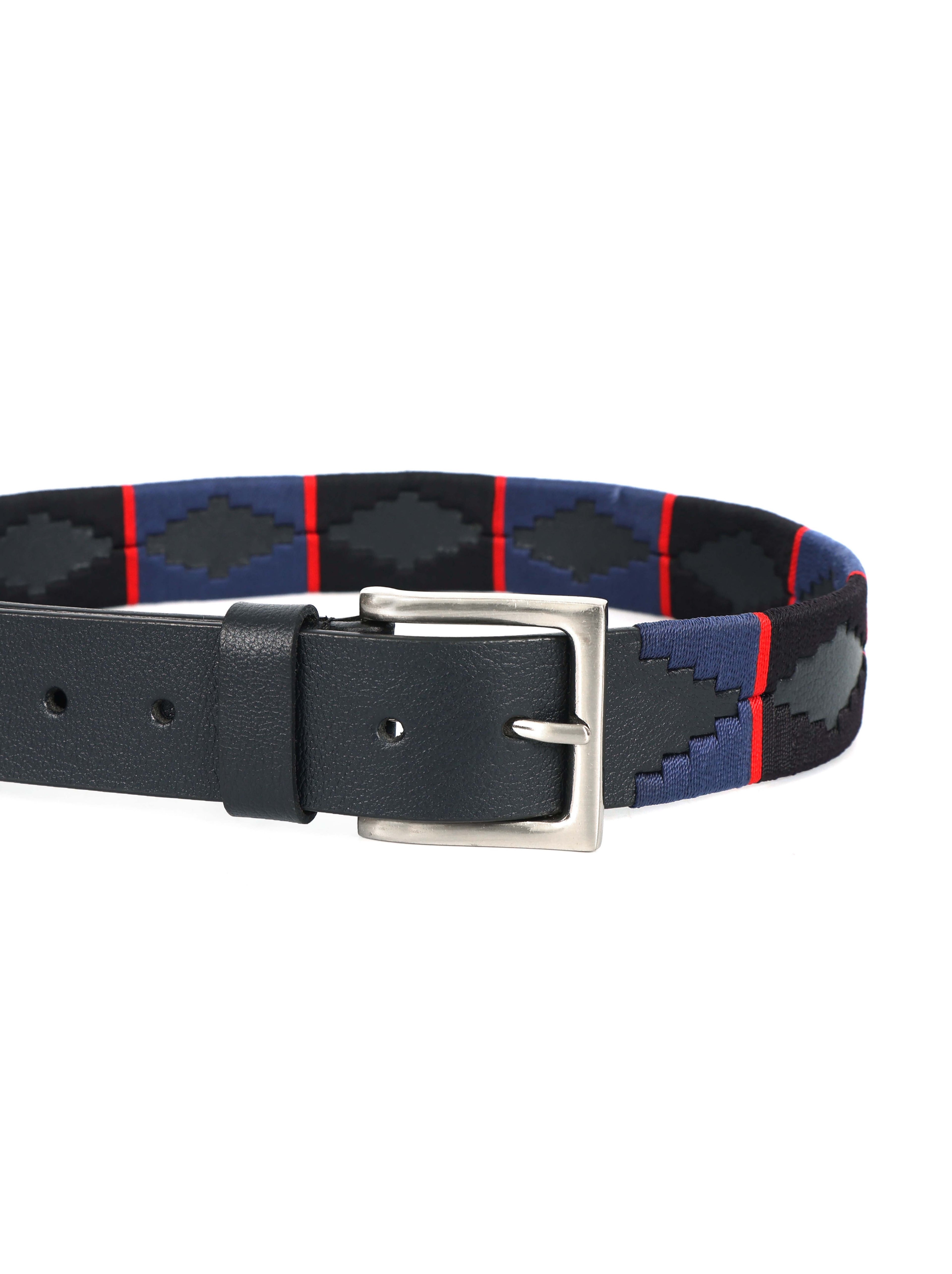 Black, Navy Blue & Red Border Polo Belt – Handcrafted Full-Grain Leather with Navy Detailing