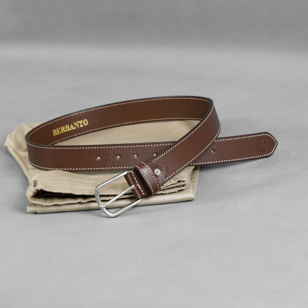 Berbanto Cambridge Stitch Leather Belt - Cognac Brown