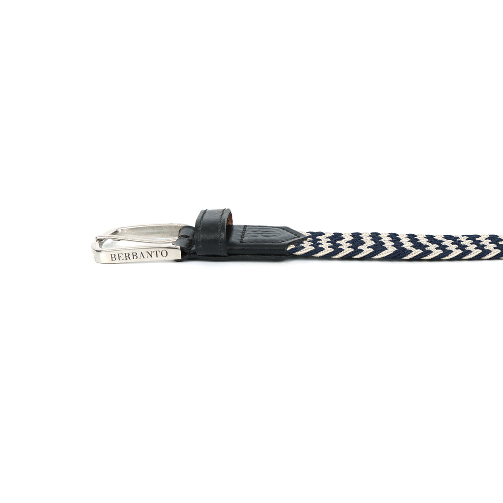 Golf Stretch Belt – Navy & White Chevron with Black Leather Trim