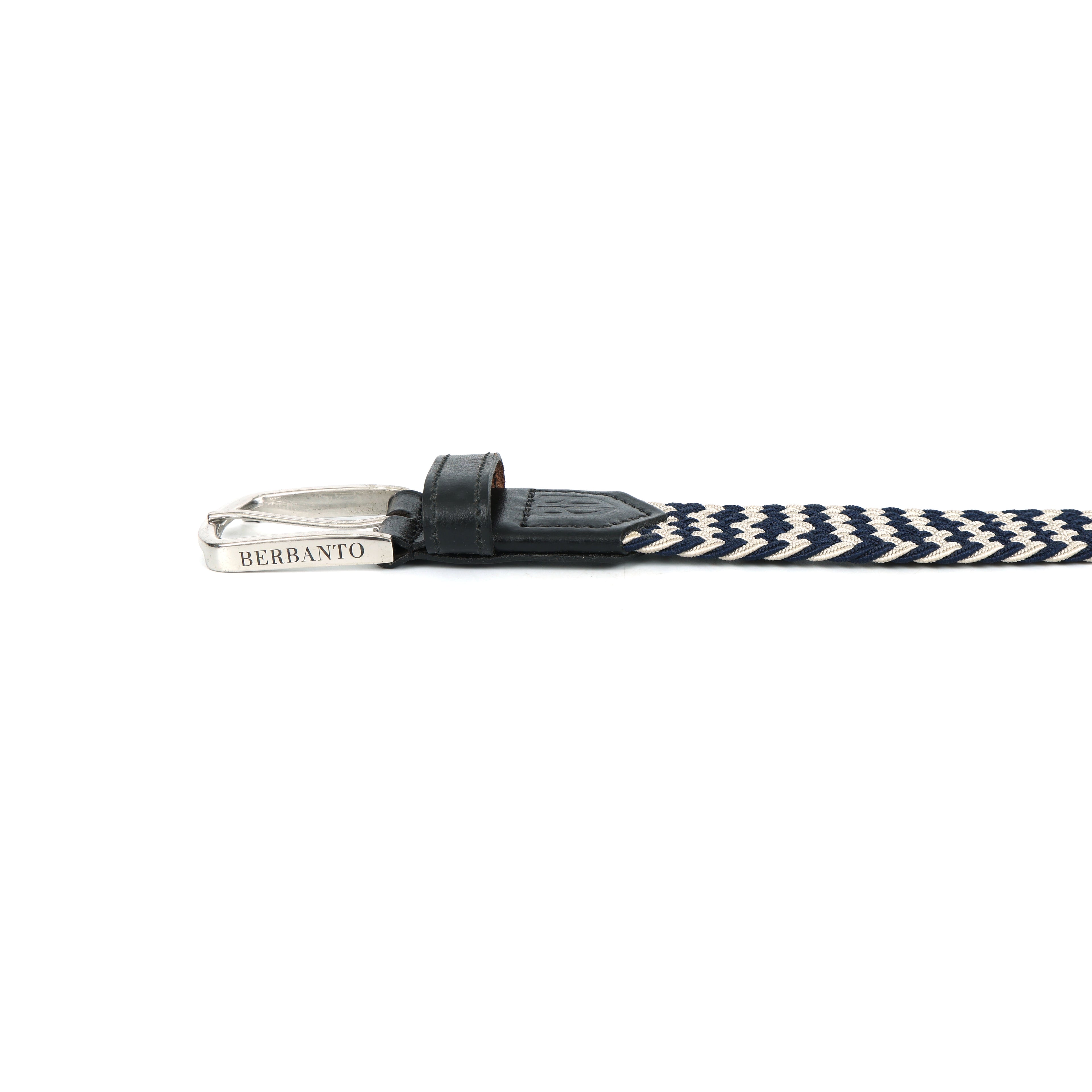 Golf Stretch Belt – Navy & White Chevron with Black Leather Trim