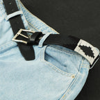 Grey Classic Polo Belt – Hand-Embroidered Premium Full-Grain Black Leather Belt