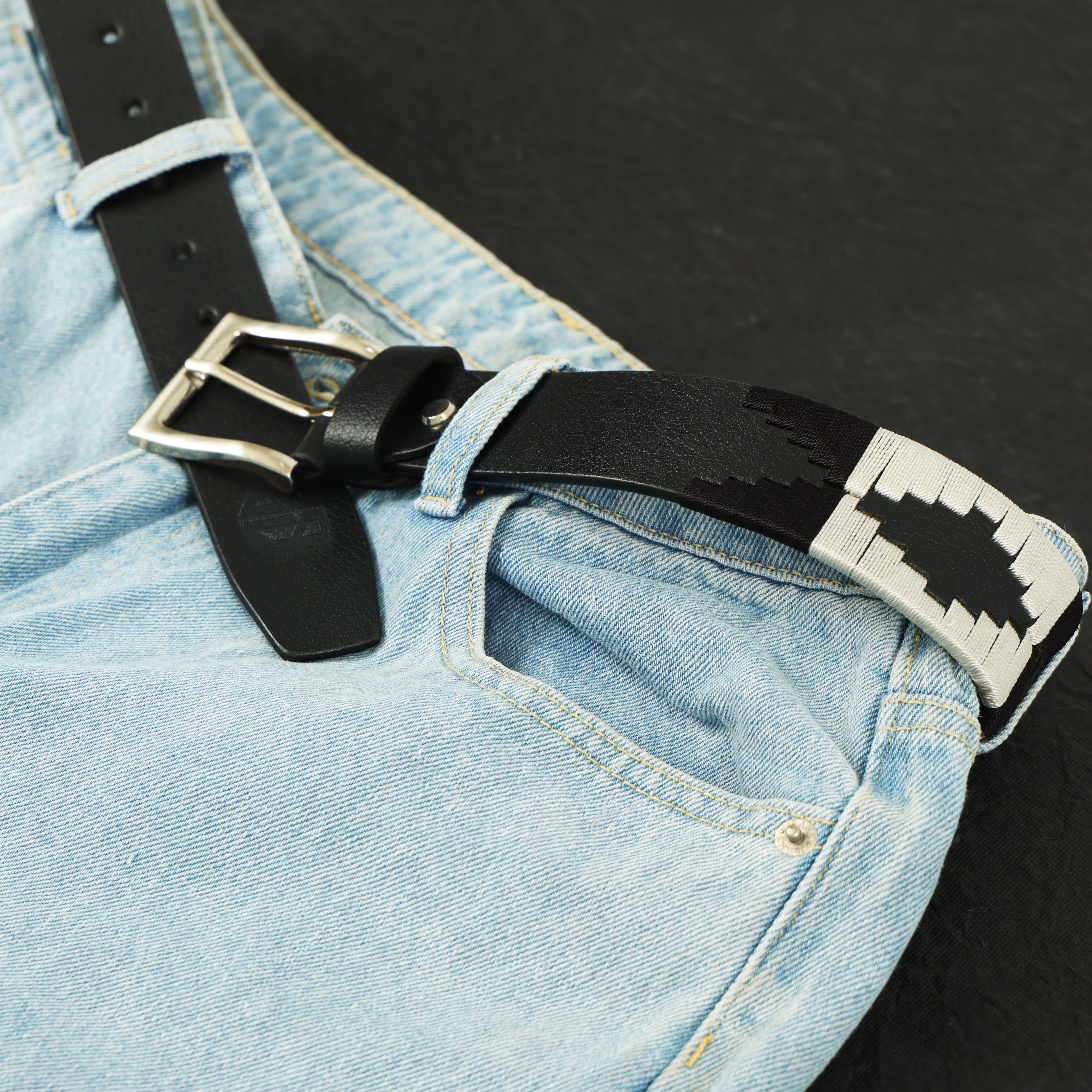 Grey Classic Polo Belt – Hand-Embroidered Premium Full-Grain Black Leather Belt