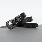 Black Leather Western Belt with Western Engraved Black Buckle + Free Antique Plain Buckle