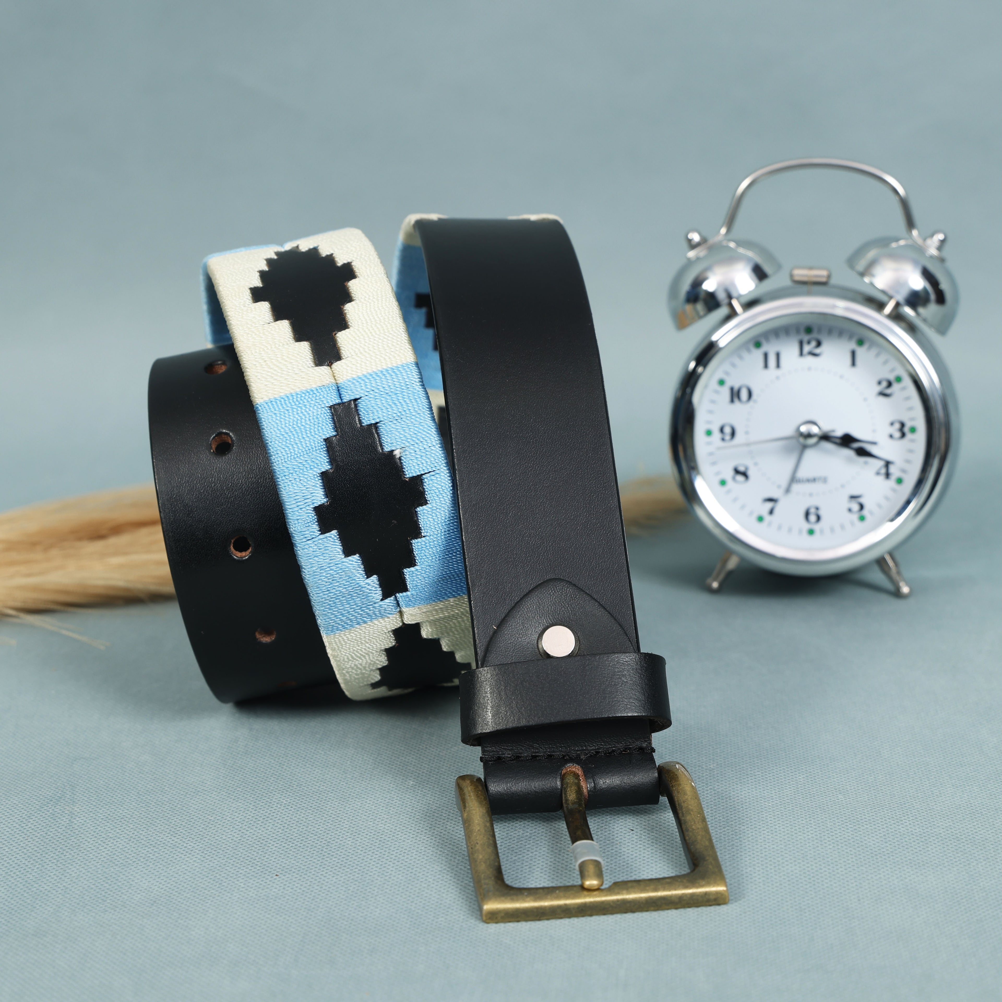 Polo Woven Black Leather Belt – Handcrafted Argentinian-Inspired Embroidered Belt with Golden Buckle
