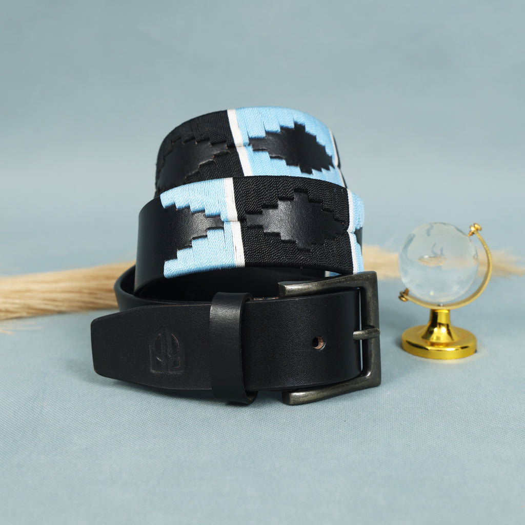 Polo Woven Black Leather Belt – Handcrafted Argentinian-Inspired Embroidered Belt with Antique Buckle