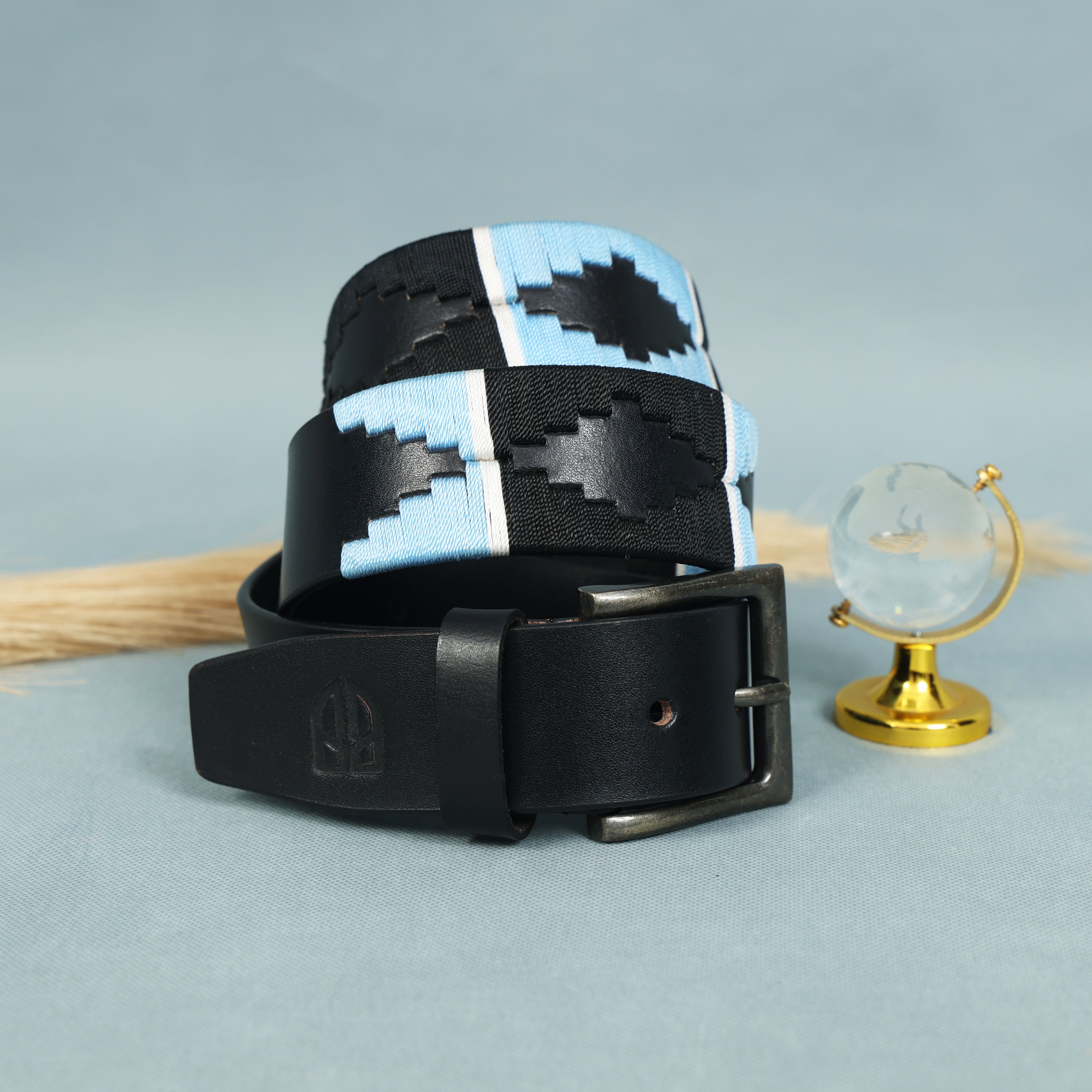 Polo Woven Black Leather Belt – Handcrafted Argentinian-Inspired Embroidered Belt with Antique Buckle