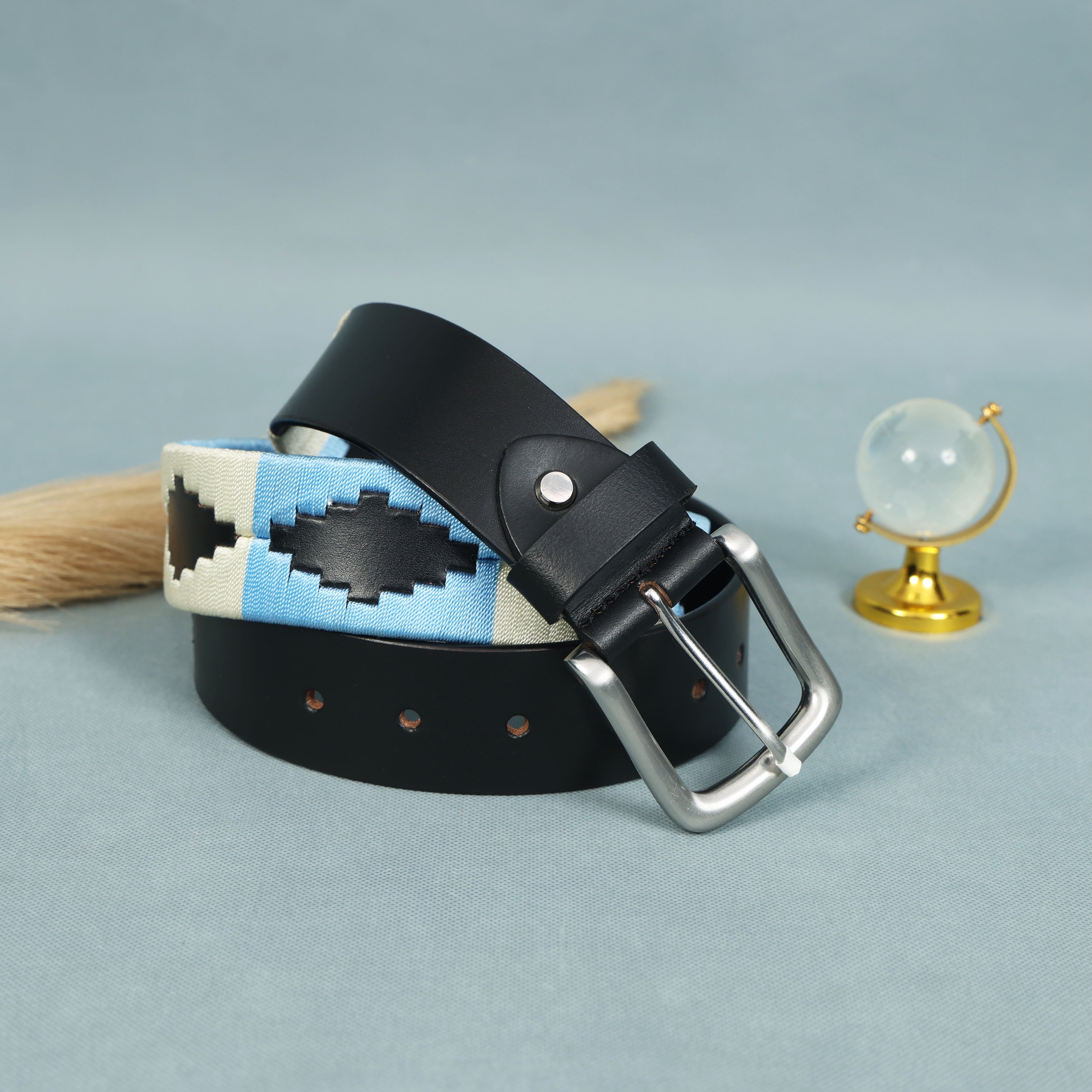 Polo Woven Black Leather Belt – Handcrafted Argentinian-Inspired Embroidered Belt with Silver Buckle